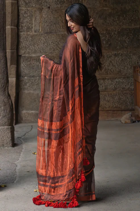 Tanabana Designer Tissue Silk Saree beauty Look