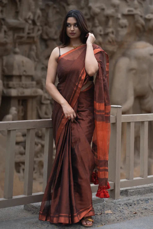 Tanabana Designer Tissue Silk Saree beauty Look