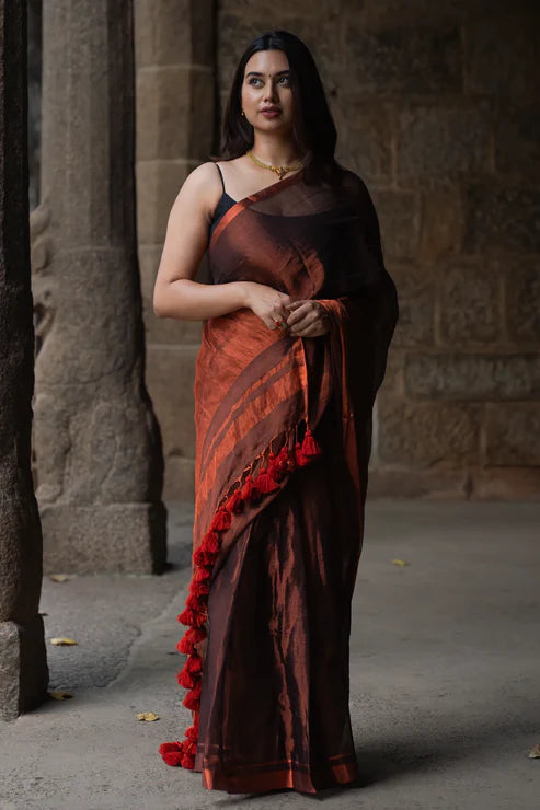 Tanabana Designer Tissue Silk Saree beauty Look